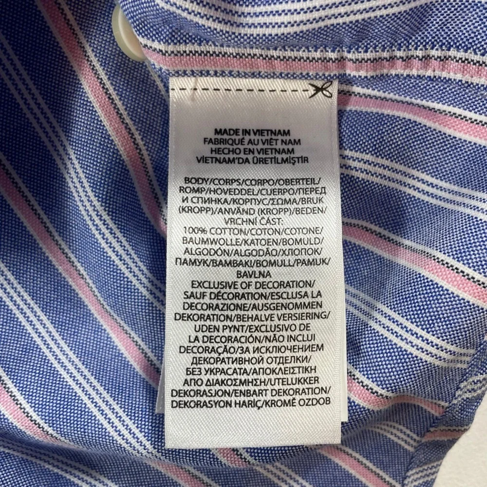 Polo Ralph Lauren Button Down Mens 2XB Striped Short Sleeve Oxford Blue Pink